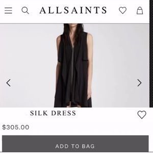 All saints 100% silk black dress